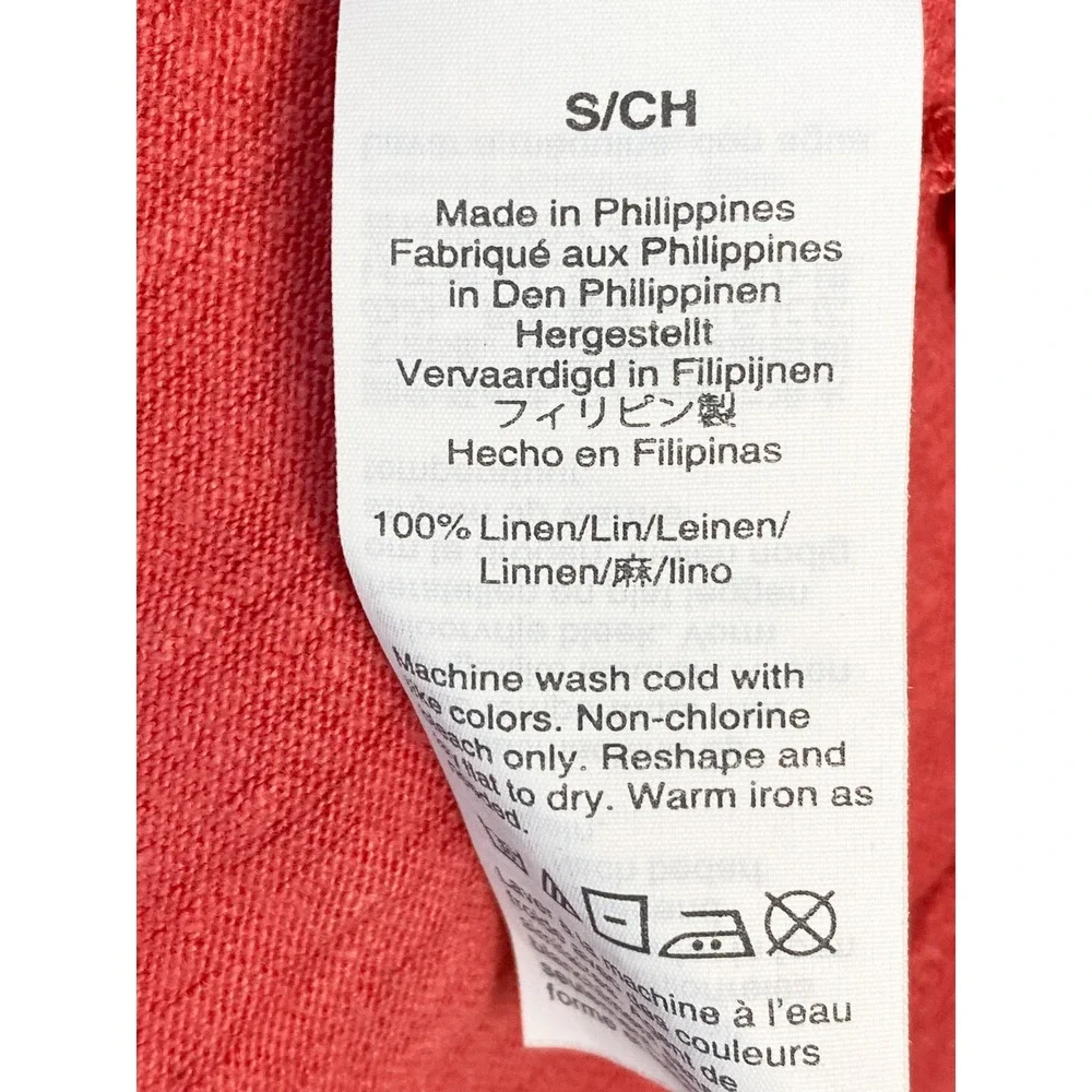 J Crew Womens 100% Linen V Neck Pocket Tee S Coral Short Sleeve L7820 Coastal